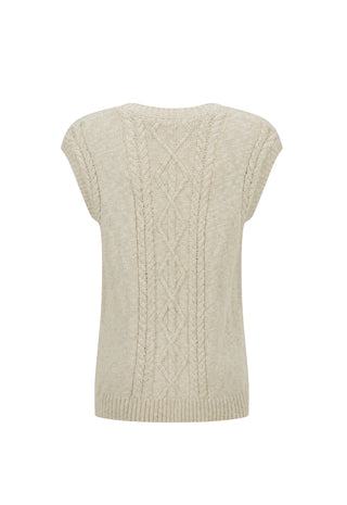a-cream-colored-cable-knit-sweater-with-cap-sleeves-shown-from-the-back-against-a-plain-white-background